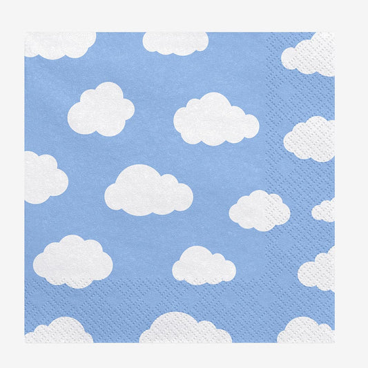 Serviettes motif nuage pour deco baby shower, anniversaire bébé