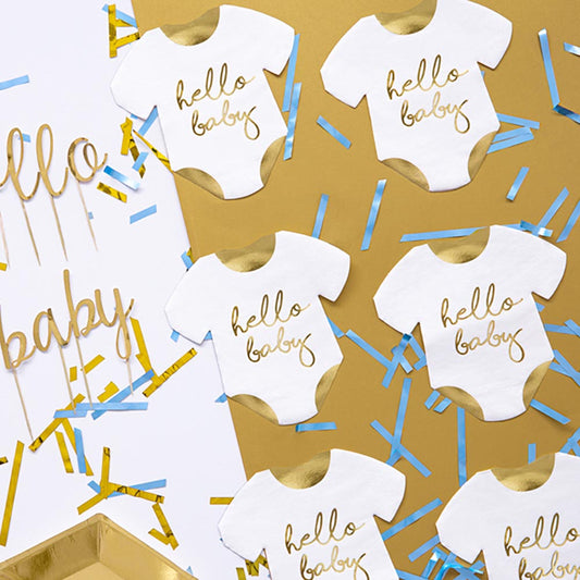 Baby shower decoration with golden body hello baby napkins