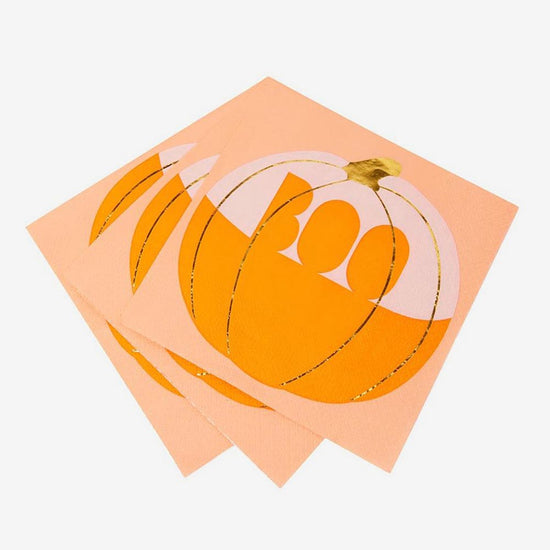 Deco halloween : serviettes citrouille boo orange et pastel