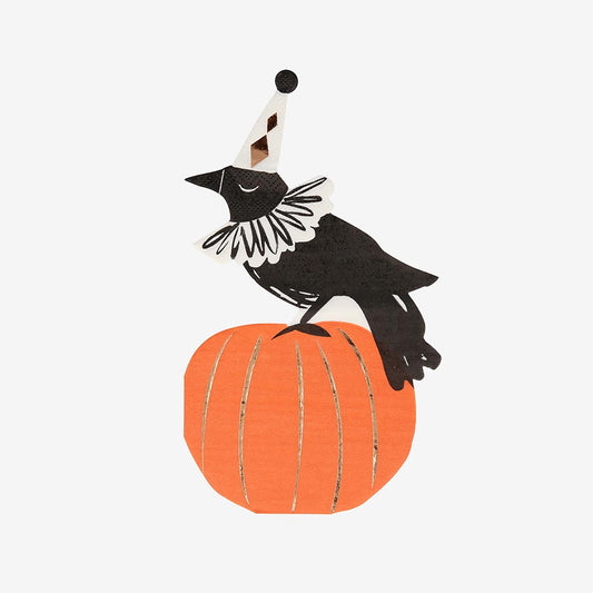 16 serviettes corbeaux noires Meri Meri pour déco fête Halloween 