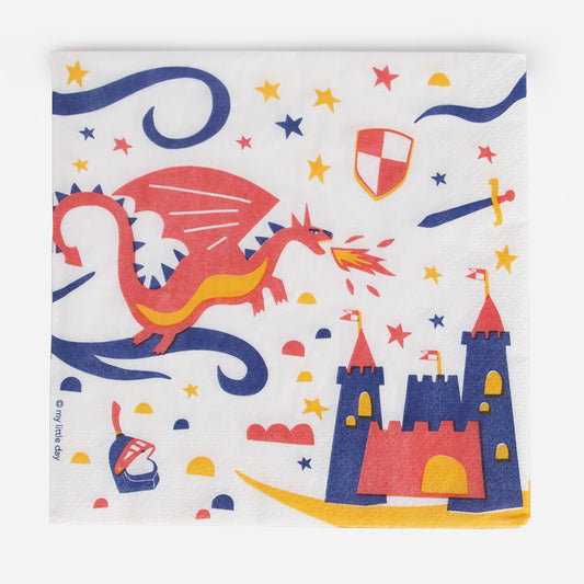 Knight and dragon napkins for boy knight birthday table decoration