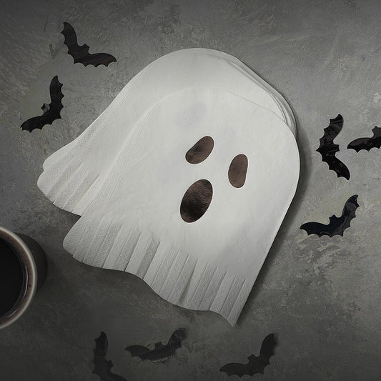 Mesa de merienda infantil de Halloween: servilletas de fantasmas de rayos de jengibre