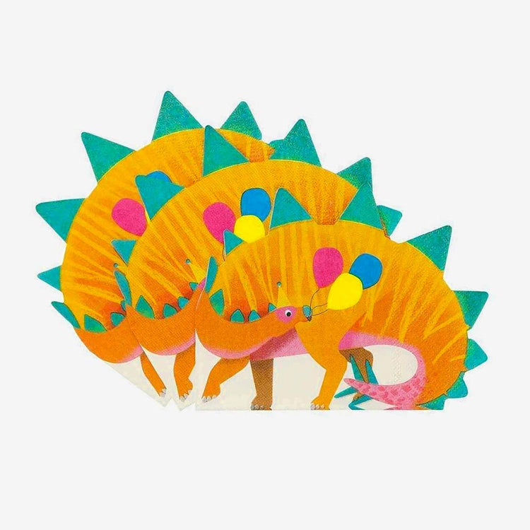 Déco anniversaire dinosaure avec serviettes en papier dino et ballons