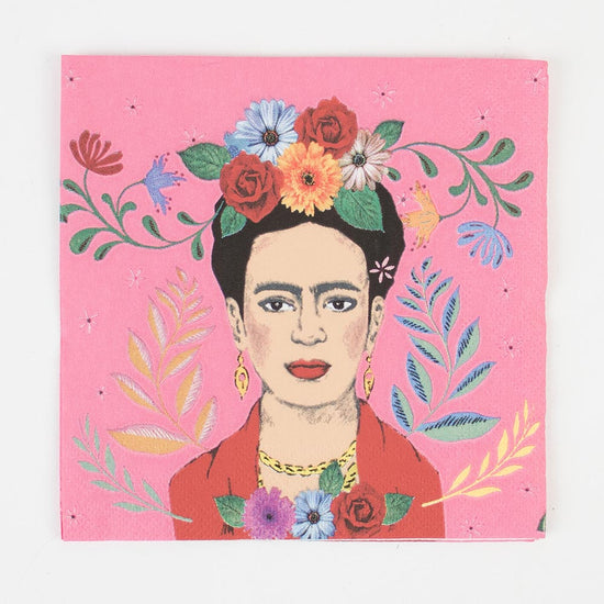 16 serviettes en papier Frida Kahlo pour déco de fête Frida Kahlo ou mexique