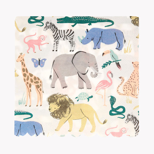 20 safari napkins for safari-themed children's birthday table decoration