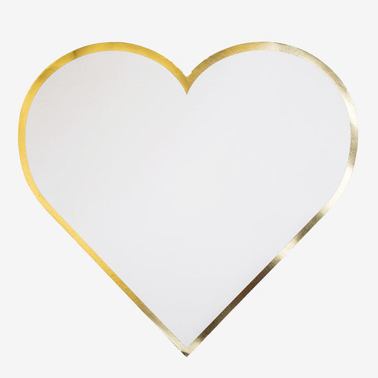 Sets de table coeur blancs et dorés pour decoration de table mariage