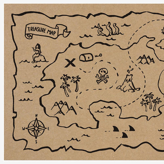 30 Kraft treasure map placemats for pirate themed birthday decoration