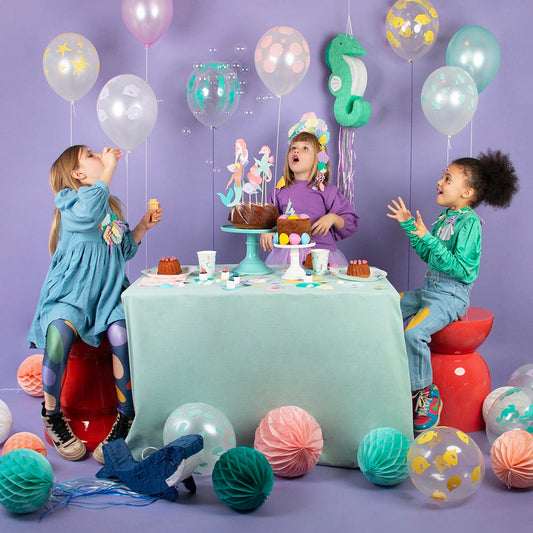 Vasos de papel de sirena pastel para decoración de mesa de cumpleaños de niña