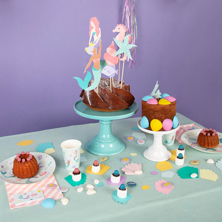 Gobelets en carton sirène pastel pour decoration de table anniversaire