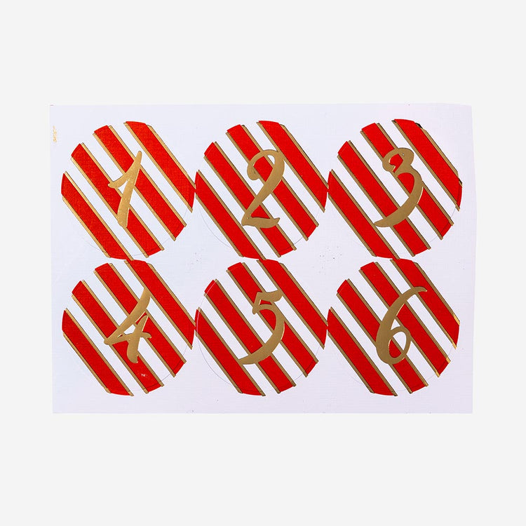 Homemade red and gold advent calendar stickers