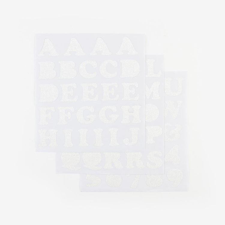 White sticker letters for creative workshops or Christmas gift wrapping