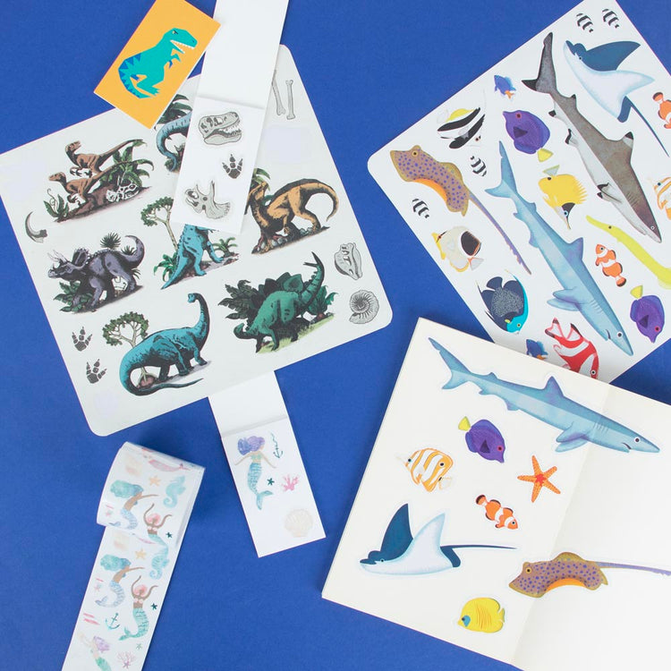 Papeterie : stickers sirene et dinosaures pour anniversaire enfant