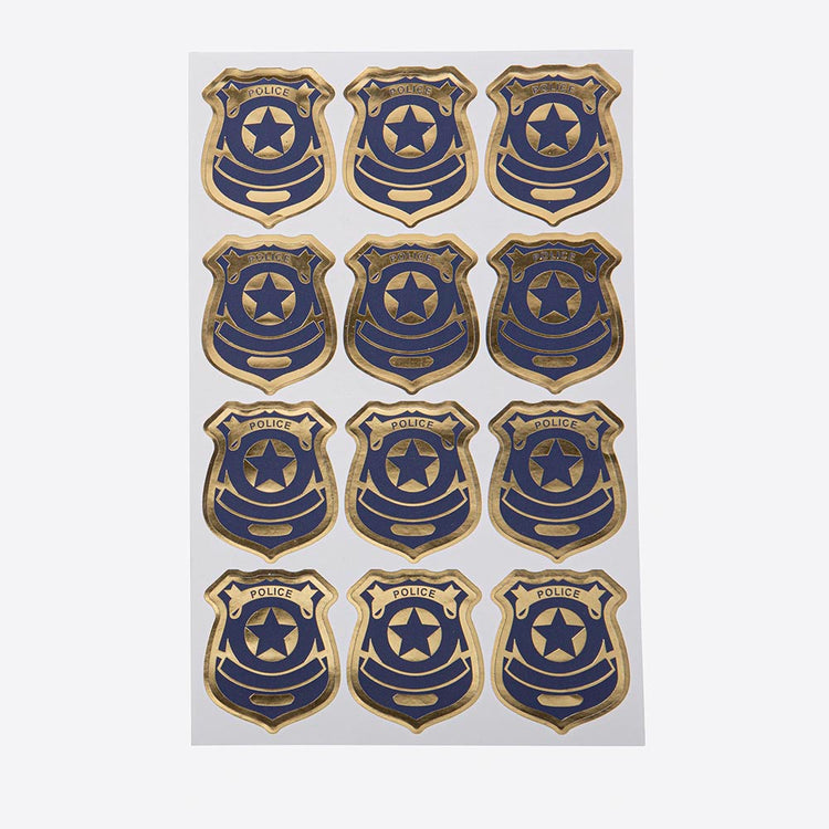 Blue and gold policeman's badge stickers for police child's birthday decoration
