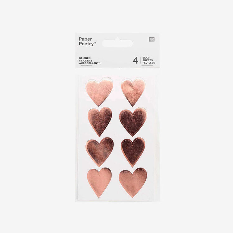 Tarjeta de sobre de papelería de decoración de pegatinas de corazón de oro rosa