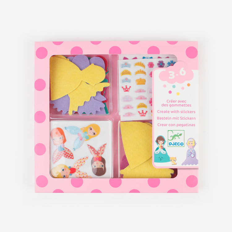 Princess theme: felt sickers kit for girls 3 to 6 years old.