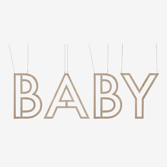 Suspension BABY en bois pour decoration baby shower originale