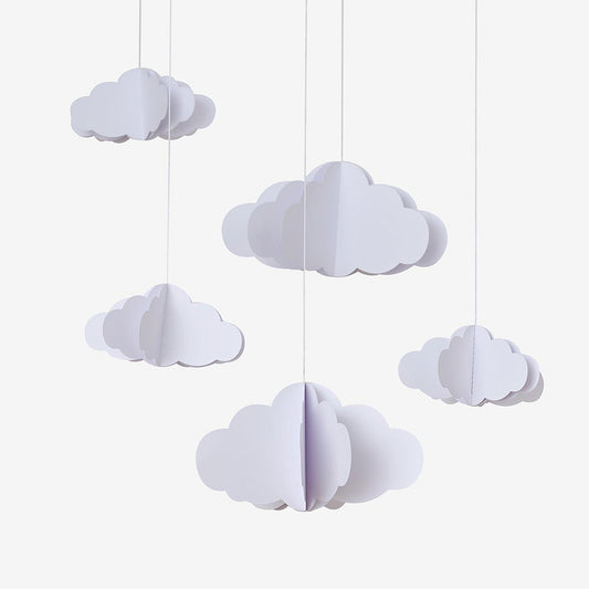 5 suspensions nuage en papier : decoration fete de naissance originale