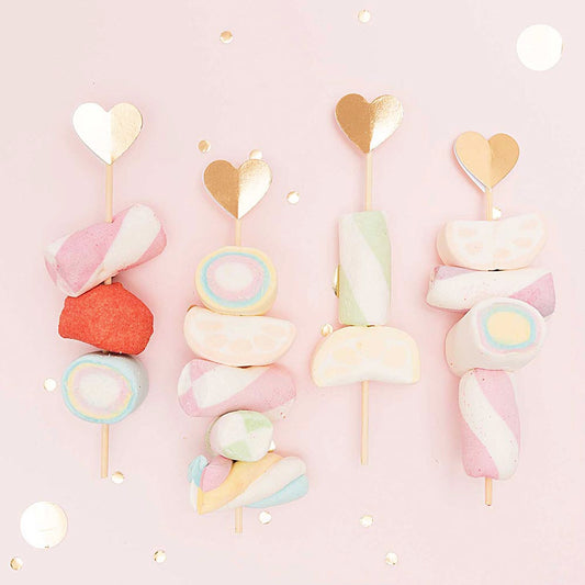 Candy bar : brochettes de bonbons avec pics en bois forme coeur doré