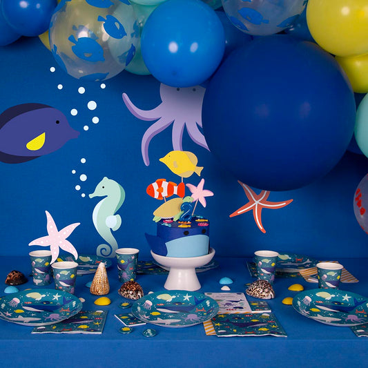 Tazas para cumpleaños infantil decoración de mesa animales marinos