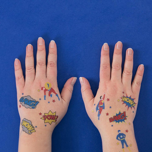 Tatuajes infantiles eco-responsables con temática de superhéroes de my little day