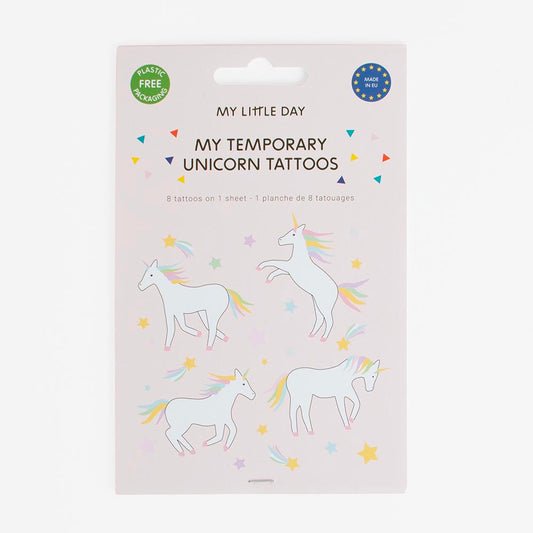 Temporary unicorn tattoos for children's birthday activity