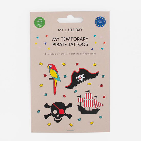 Tatouages éphémères pirate ecoresponsables : cadeau pochette anniversaire enfant
