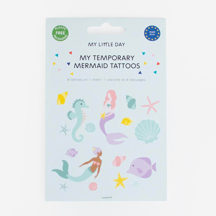 Ephemeral mermaid tattoos for children's birthday activity