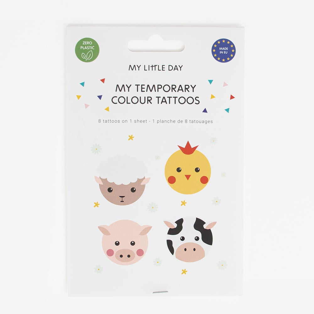Tatuajes temporales de animales de granja para cumpleaños infantiles