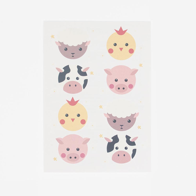 Cadeau pochette surprise anniversaire : planche tatouages animaux de la ferme