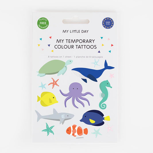 Gifts for children: a sheet of ocean-themed tattoos