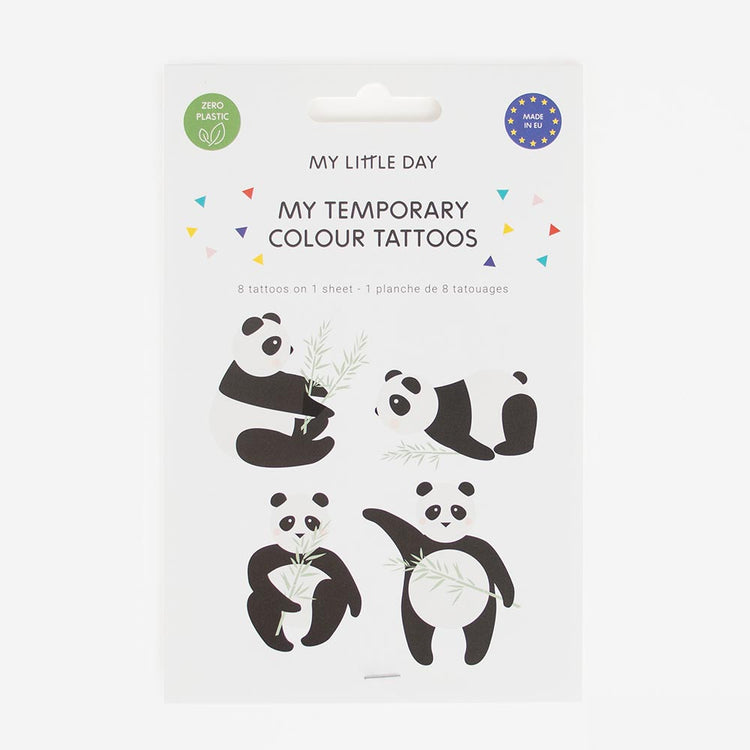 Tatuajes temporales de pandas para cumpleaños de niños