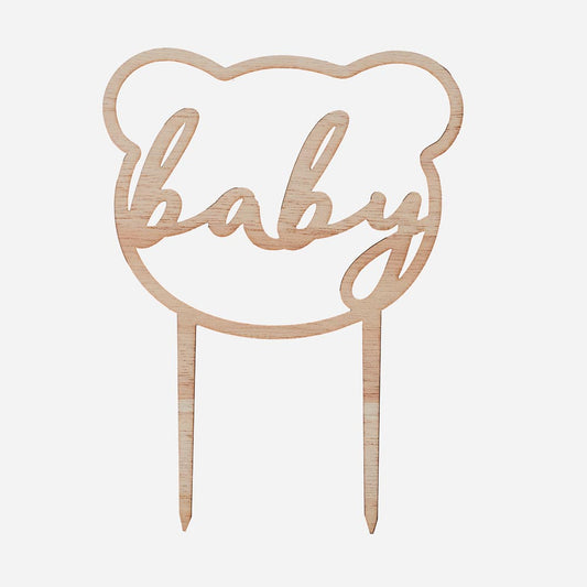Decoración de baby shower: topper de madera de oso bebé para pastel