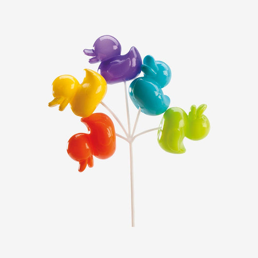 Decoration gateau anniversaire : figurine ballons canards multicolores