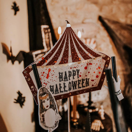 Halloween cake decoration: bloody circus tent toppers