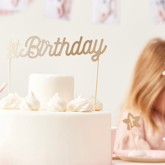 Topper di compleanno dorato di 1 anno per la decorazione della torta del bambino