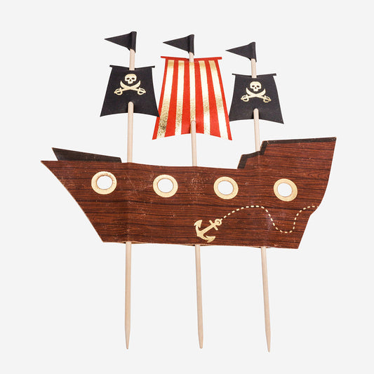 Adorno de barco pirata para decoración de pastel de cumpleaños pirata