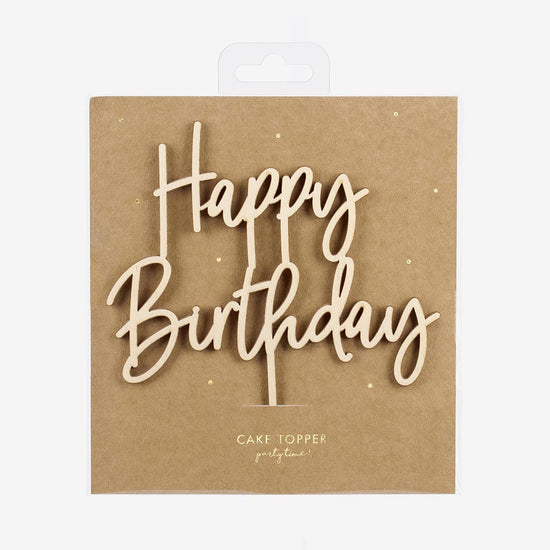 Packaging topper en bois happy birthday pour gateau anniversaire