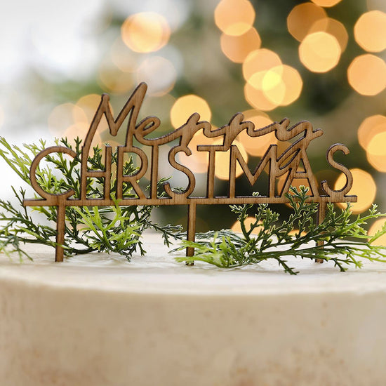 Cake topper Merry Christmas en bois pour decoration de table de noel