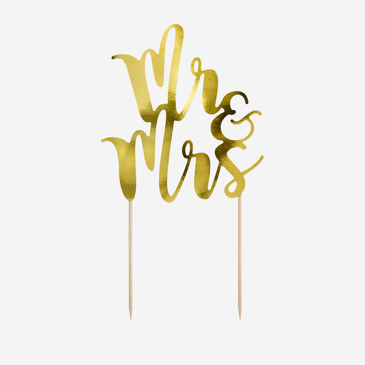 Topper Mr and Mrs golden for decoration of wedding mounted piece