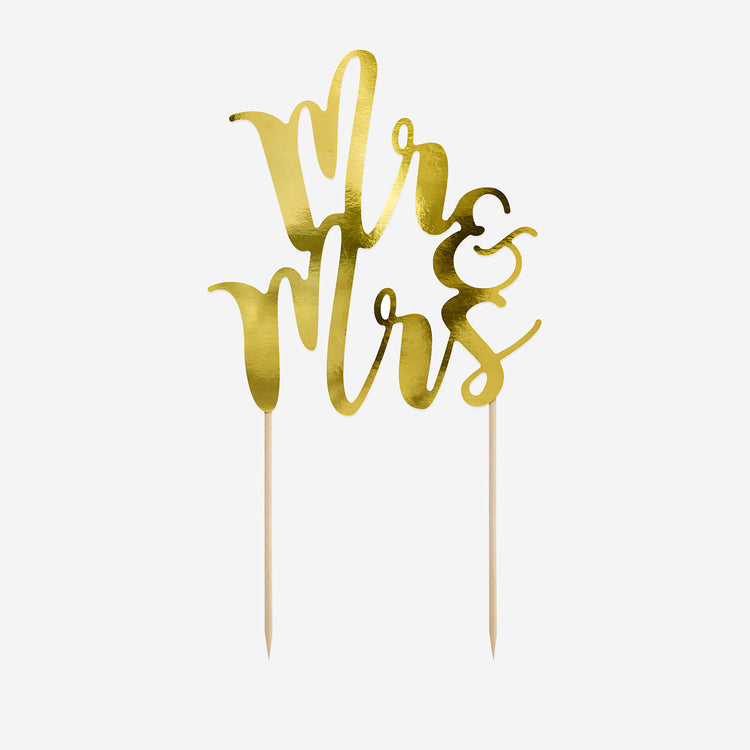 Topper Mr and Mrs dorado para decoración de boda pieza montada