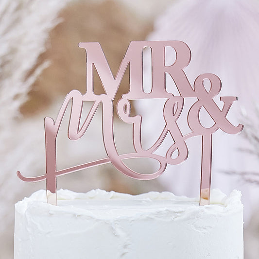 1 adorno rosa para decoración de tarta de boda Mr and Mrs.