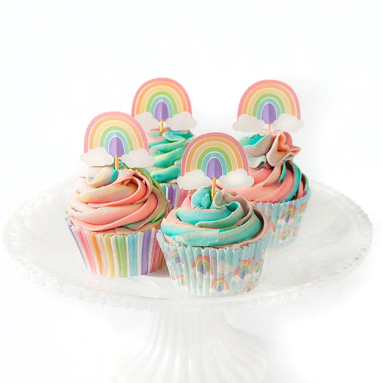 Cupcakes arc en ciel avec toppers : deco baby shower, anniversaire bébé