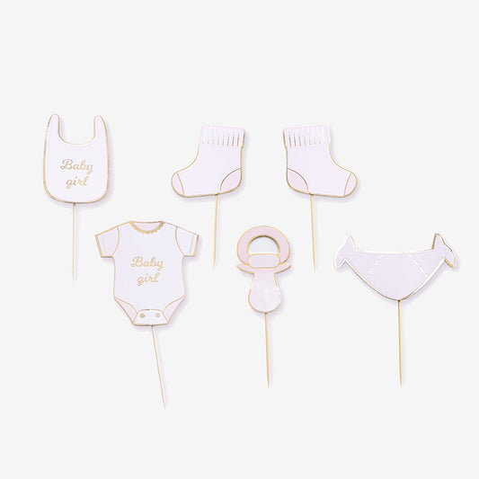 Girl baby shower: 6 baby girl toppers for pink baby shower table
