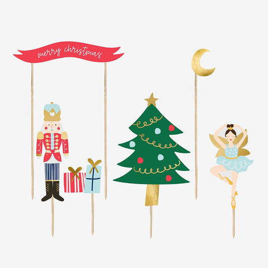 6 púas decorativas para tartas y troncos navideños