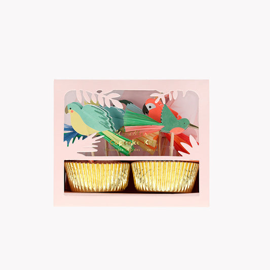 24 toppers de pájaros tropicales para la decoración de pasteles de cumpleaños con temas tropicales