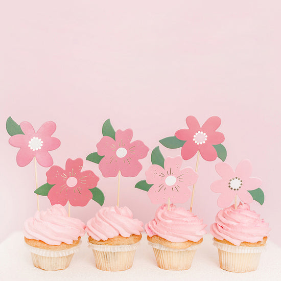 Decoration pour gateau : cake toppers fleurs roses pour cupcakes