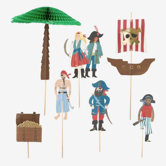 Pirate table decoration for a child's birthday: pirate toppers