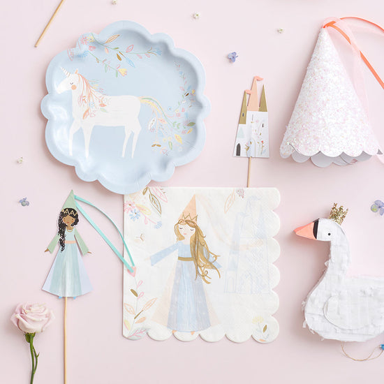 Toppers princesses en carton et rubans gâteaux d'anniversaire thème princesse