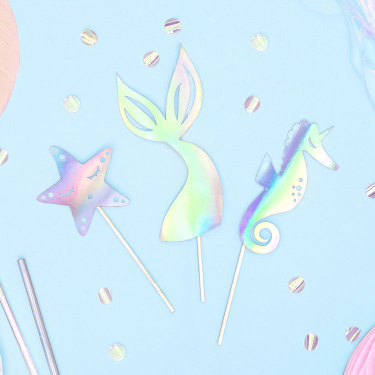 toppers iridescents hhippocampe pour une fête anniversaire thème sirène