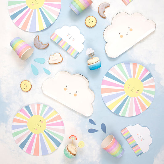 Creation kit 24 cupckaes toppers sun, clouds, rainbow party babyshower